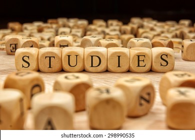 STUDIES word written on wood block - Shutterstock ID 298990535