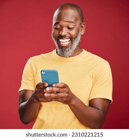 Studio, black man and smile for phone communication, social media or online announcement. Mobile, mockup and person happy ux with app, reading website or typing post on internet or search on web - Powered by Shutterstock