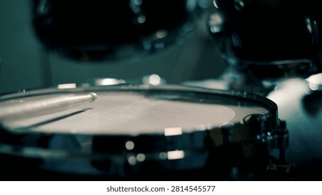 in studio The drummer knocks and hits the cymbal crash and hi-hat play Drummer playing drums Solo In Concert Music band repetition Next to the drum