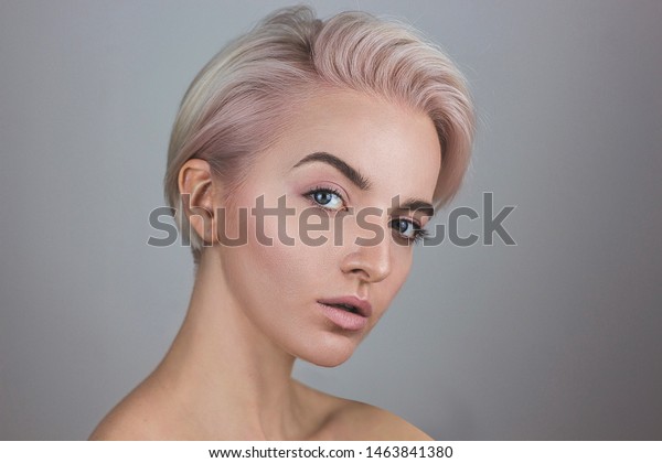 Studio Fashion Portrait Platinum Blonde Girl Stock Photo Edit Now