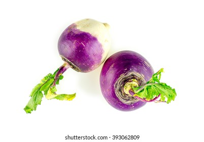 Studio isolated shot of white turnips with purple tops