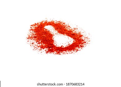 Studio Lighting. Red Paprika Spice On A Wooden Spoon, On A White Background. There Is A Shadow. Close-up. No Isolation