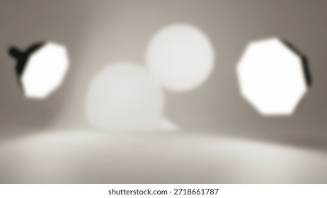 Studio Lighting Setup With Soft Octagon Softboxes  Bokeh Background.