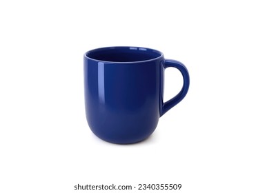 ESTUDIO FOTO de la taza azul, aislada en fondo blanco.