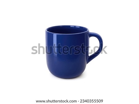 STUDIO PHOTO of blue mug, isolated on white background.