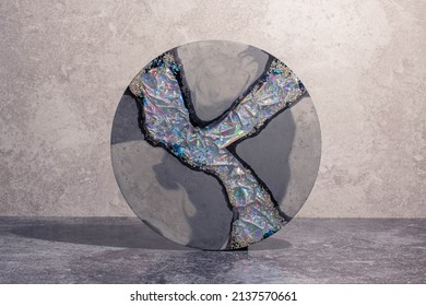 Studio photo of concrete resin holographic platter geology rock formation