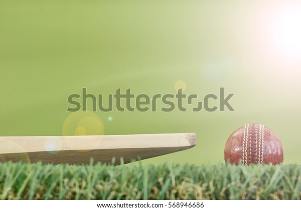A studio photo of\
cricket gear on grass