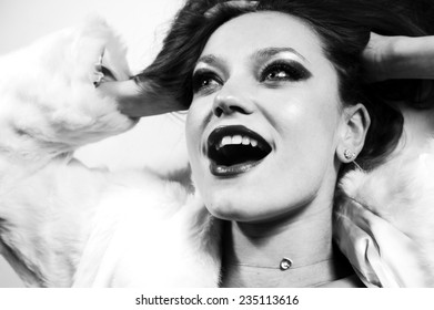 Studio Photo, Laughing Girl In Black And White