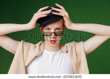 Similar – Image, Stock Photo Cute blonde girl having a sunbath in nature while breath