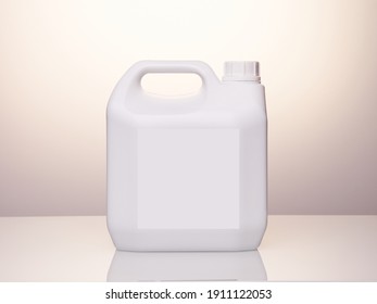 Studio Photo Mock Up Blank Plastic White Canister. Mockup For Brand And Package Design