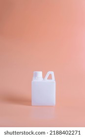 Studio Photo Mock Up Blank Plastic White Canister. Mockup For Brand And Package Design