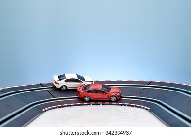 A Studio Photo Of A Slot Car Race Set