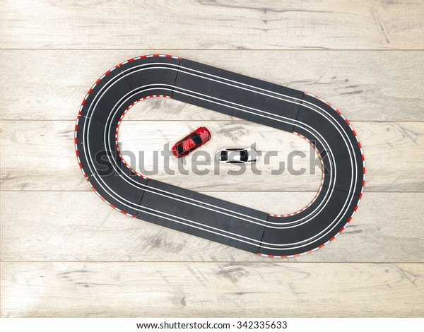 A studio photo of a
slot car race set