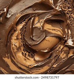 studio photograph, dark chocolate with brown peanut butter swirl ice cream texture close up - Powered by Shutterstock