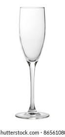 Studio photography of a clean empty champagne glass isolated on white with clipping path