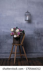 Studio Photography Set Up, Flowers And A Candle 