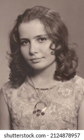 Studio Portrait Of A Beautiful Young Woman In Ukraine, USSR, CIRCA 1970s.