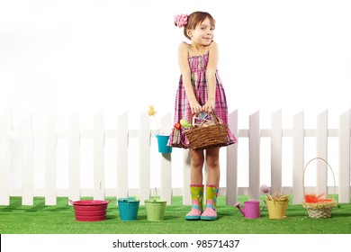 Studio Portrait Of Cute Kid Girl Easter Series