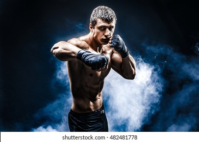 Muscular Kickbox Muay Thai Fighter Punching Stock Photo 481222783 ...