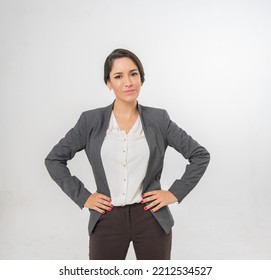 Studio Portrait Photo Of A Young Beautiful Elegant Brazilian Female Businesswoman Lady Wearing Smart Casual Business Attire Suit Posing With A Series Moments Of Emotion And Gesture