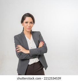 Studio Portrait Photo Of A Young Beautiful Elegant Brazilian Female Businesswoman Lady Wearing Smart Casual Business Attire Suit Posing With A Series Moments Of Emotion And Gesture