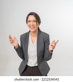 Studio Portrait Photo Of A Young Beautiful Elegant Brazilian Female Businesswoman Lady Wearing Smart Casual Business Attire Suit Posing With A Series Moments Of Emotion And Gesture