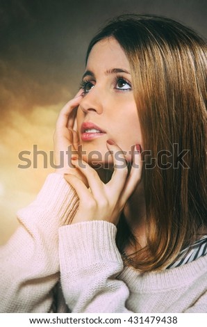 Studio Portrait Of A Pretty Blond Teenager Girl With Hand In Her Face Studio Portrait Of A Pretty Blond Teenager Girl With Hand In Her Face