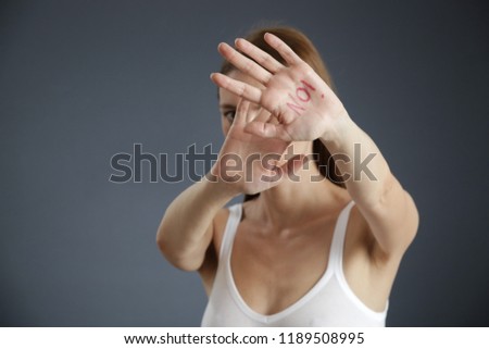 Similar – Image, Stock Photo Close up side view profile portrait of one young middle age athletic woman shadow boxing in sportswear in gym over dark background, looking away