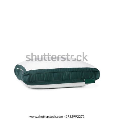 A studio profile shot showcasing the depth and wide green satin gusset panel of a premium bed cushion. This clear image layout is ideal for posture support or sleep luxury marketing.
