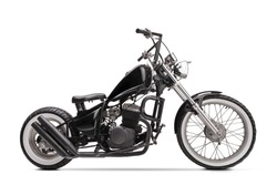 Studio Shot Of A Black Custom Motorbike Isolated On White Background