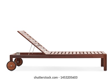 Studio Shot Of A Brown Wooden Sunbed Isolated On White Background
