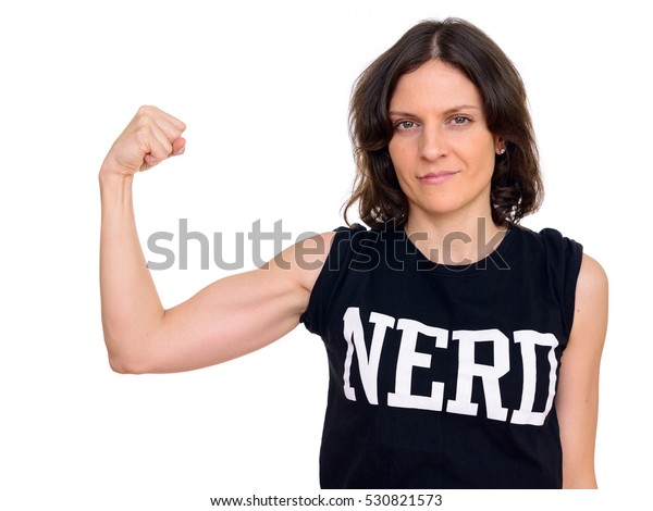 Studio Shot Caucasian Nerd Woman Flexing Stock Photo (Edit Now) 530821573