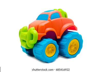 Studio Shot Of The Colorful Toy Car Isolated On White.