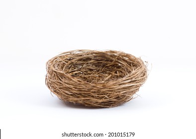Studio shot of an empty bird nest isolated on white background
