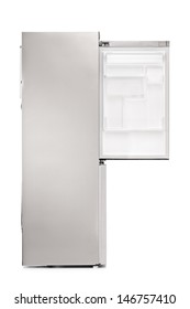 Studio Shot Of An Empty Fridge Isolated On White Background