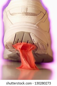 Studio Shot Of Foot Stuck Into Chewing Gum