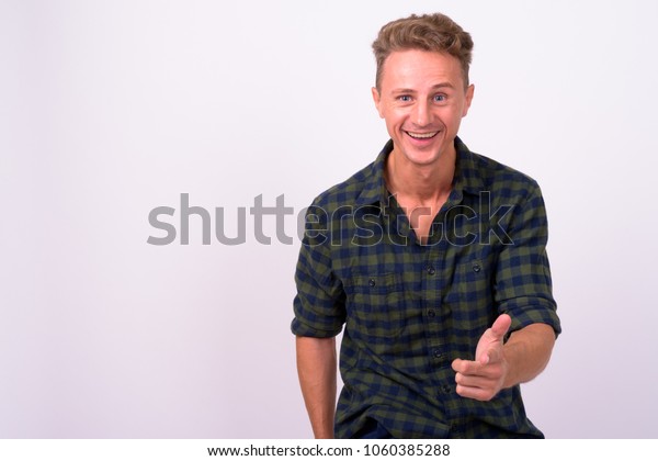Studio Shot Handsome Man Blond Curly Stock Photo Edit Now 1060385288