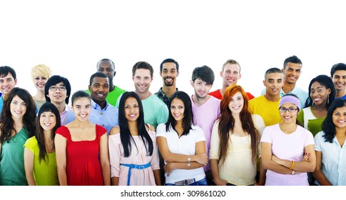 Studio Shot Of Large Group Of Young Adult Concept