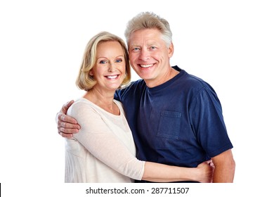 Studio Shot Of Mature Couple Looking Happy Together On White Background