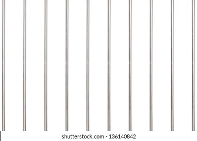 A studio shot of metal bars in prison isolated on white background