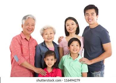 Studio Shot Of Multi-Generation Chinese Family