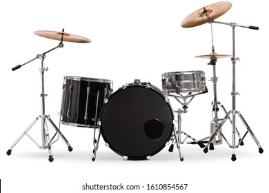 Studio shot of a percussion drum set isolated on white background