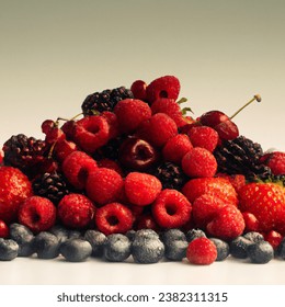 Studio shot photo of dark berries juicy tasty berry medley assortment mixed