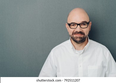 Studio Shot Portrait Bald Bearded Middleaged Stock Photo 792511207