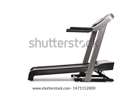 Studio shot of a professional treadmill with incline isolated on white background