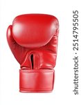 A studio shot of a red boxing glove white background.