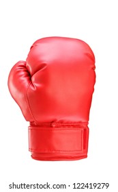 A studio shot of a red boxing glove isolated on white background