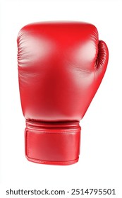 A studio shot of a red boxing glove white background.