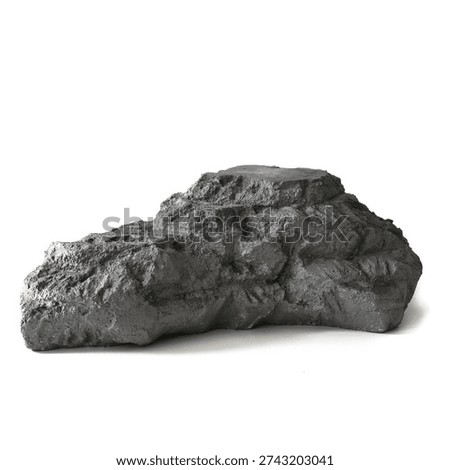 Studio shot of a rough gray stone or artificial rock prop isolated against a clean white background. The object features a flat top, making it an ideal natural podium or stand for product display, cosmetic mockups, and eco-friendly design concepts