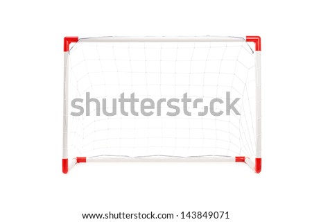 Studio shot of a soccer goal isolated on white background
